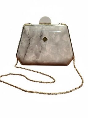 Elegant Marble-Effect Gray Evening Clutch with Gold Chain. Made in Spain. Unique
